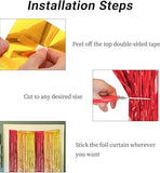 2 Pack Thanksgiving Foil Fringe Curtains Red Gold Orange Fall Party Backdrop