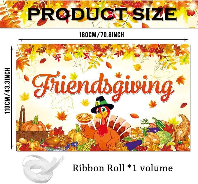 Friendsgiving Banner Backdrop with Turkey Pumpkins Maple Leaves Thanksgiving Decor