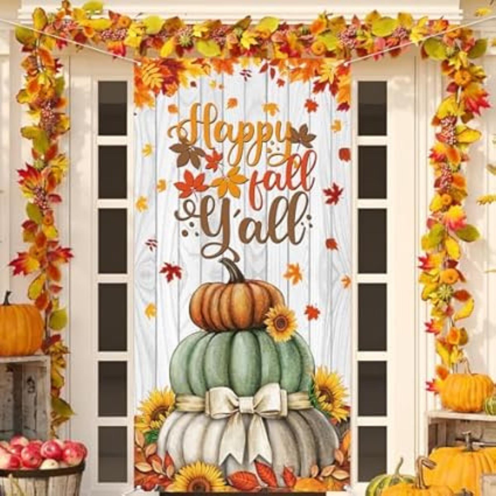 Fall Door Cover with "Happy Fall Y’all" Farmhouse Thanksgiving Harvest Decor