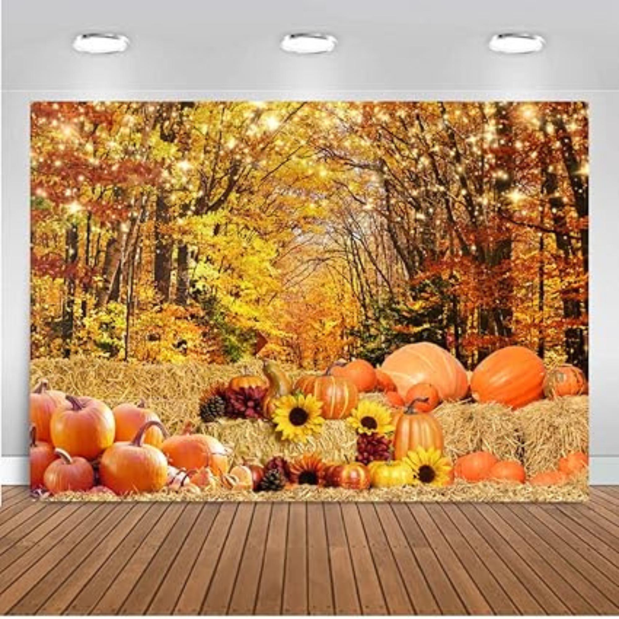 7x5ft Autumn Thanksgiving Backdrop with Maple Leaves Pumpkin Farm Harvest Decor