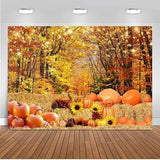 7x5ft Autumn Thanksgiving Backdrop with Maple Leaves Pumpkin Farm Harvest Decor
