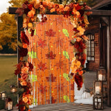 2 Pack Fall Foil Fringe Curtains with Orange Maple Leaves for Thanksgiving Decor