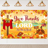 6x3.6ft Give Thanks to The Lord Banner with Pumpkins Maple Leaves Christian Decor