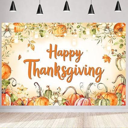 70.8x47.2in Happy Thanksgiving Backdrop with Pumpkins Party Decor Banner