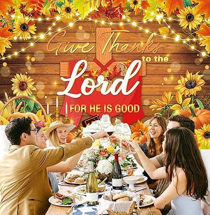 7x5ft Christian Thanksgiving Backdrop with "Give Thanks to The Lord" Theme