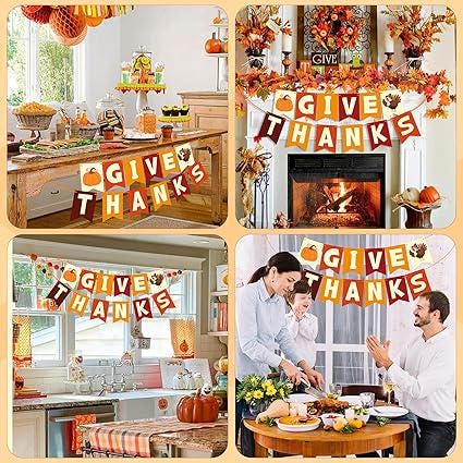 Give Thanks Banner for Thanksgiving Friendsgiving Party Indoor Outdoor Decor