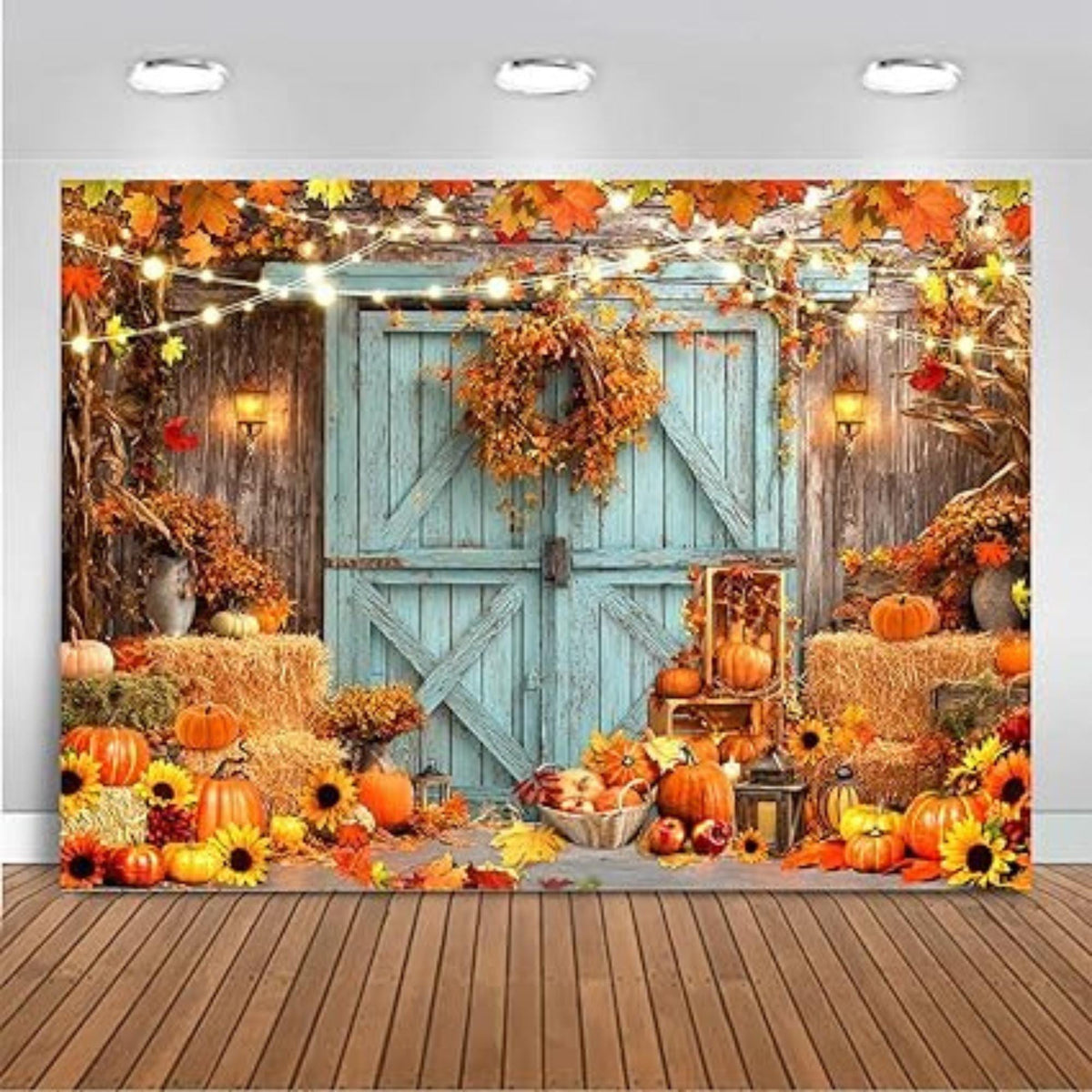 7x5ft Fall Photography Backdrop with Pumpkin Harvest for Thanksgiving Party Decor