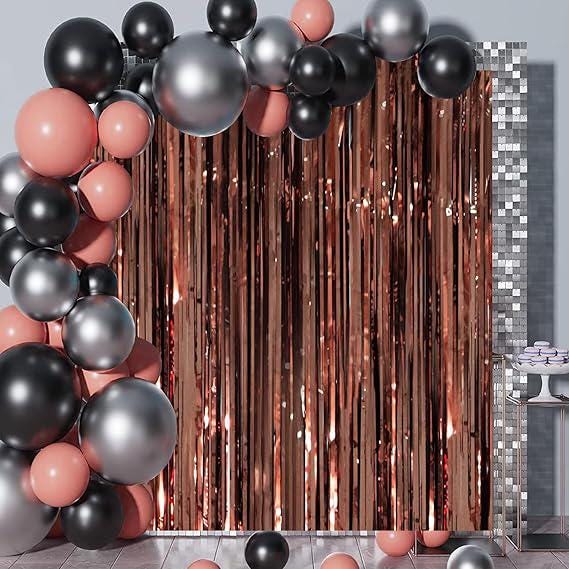 3 Pack 3.3x8.2ft Brown Foil Fringe Backdrop Curtains for Thanksgiving or Birthday Party