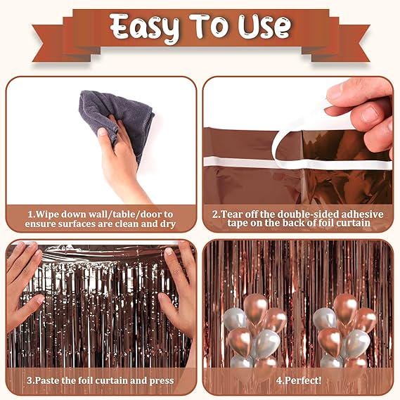 3 Pack 3.3x8.2ft Brown Foil Fringe Backdrop Curtains for Thanksgiving or Birthday Party