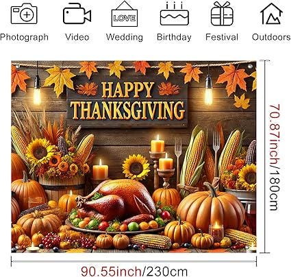 8x6ft Thanksgiving Backdrop with Roasted Turkey Harvest Decor for Home Party