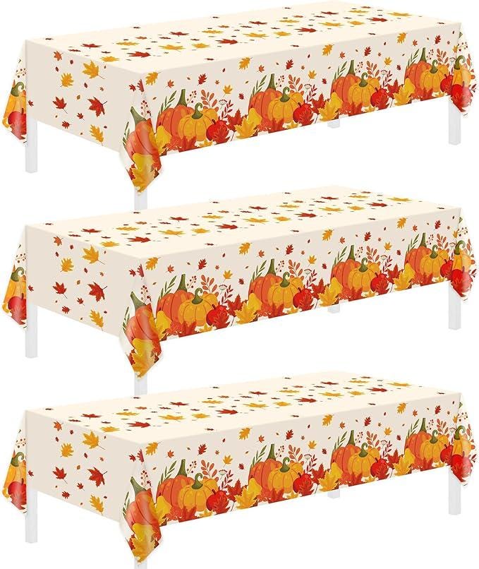 3-Pack Thanksgiving Tablecloths 54x108 Inch Pumpkin Maple Decor for Fall Parties