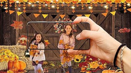 Fall Thanksgiving Photography Backdrop 7x5FT Pumpkin Harvest Maple Leaves Rustic Decor