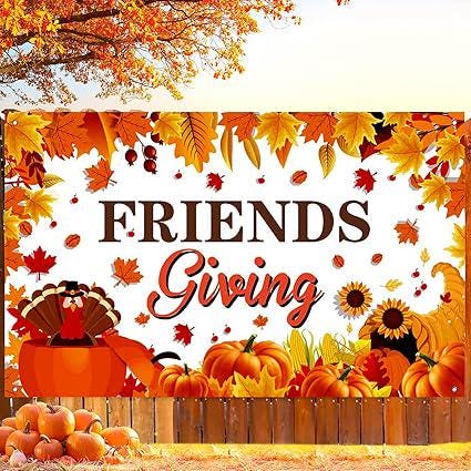 Friendsgiving Banner 71x43 Inch Fall Maple Leaves Turkey Pumpkin Party Decor
