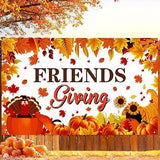 Friendsgiving Banner 71x43 Inch Fall Maple Leaves Turkey Pumpkin Party Decor
