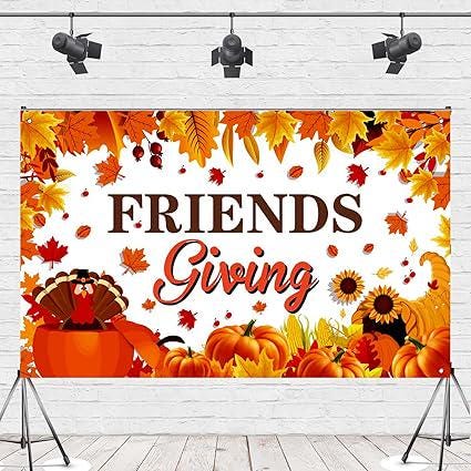 Friendsgiving Banner 71x43 Inch Fall Maple Leaves Turkey Pumpkin Party Decor