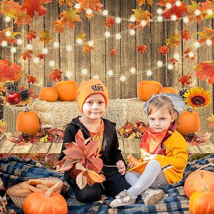 Fall Pumpkin Photography Backdrop 7x5FT Rustic Thanksgiving Harvest & Autumn Decor