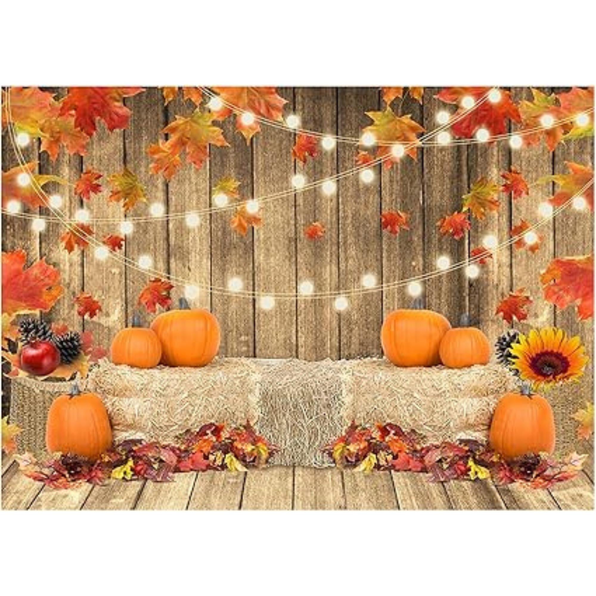Fall Pumpkin Photography Backdrop 7x5FT Rustic Thanksgiving Harvest & Autumn Decor