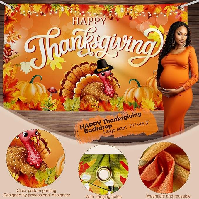Thanksgiving Party Decor Set with Banner, Hanging Swirls, Turkey & Maple Leaf Balloons