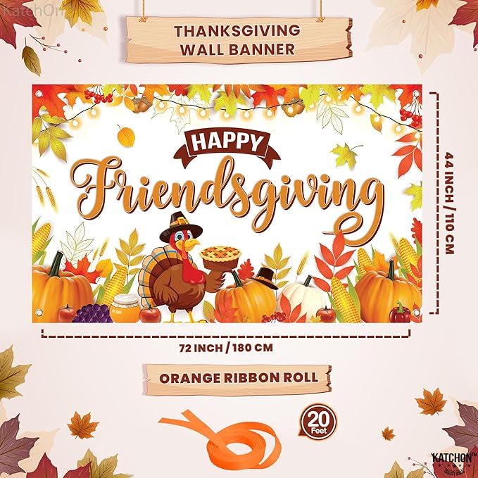 Happy Friendsgiving Banner 72x44 Inch Backdrop for Party & Photography Decor