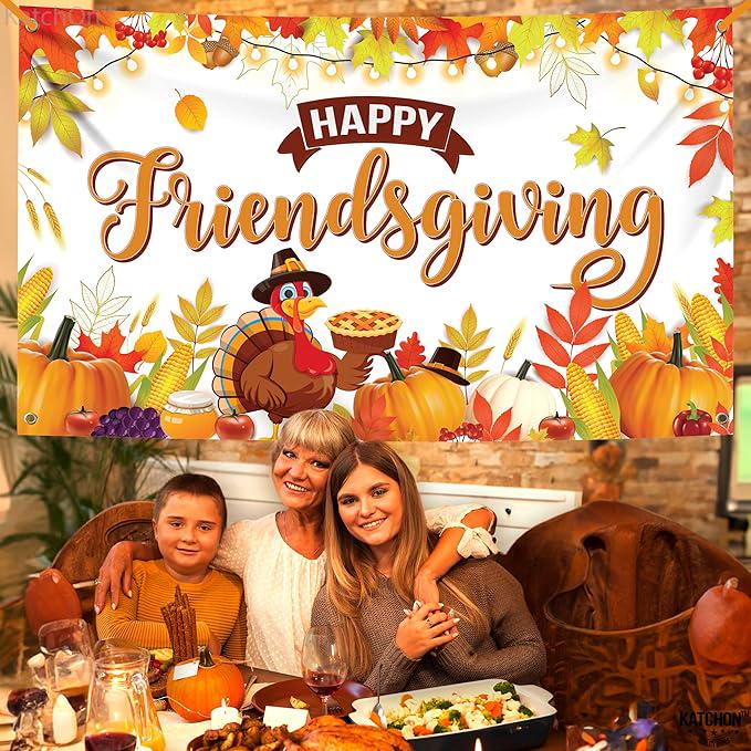 Happy Friendsgiving Banner 72x44 Inch Backdrop for Party & Photography Decor