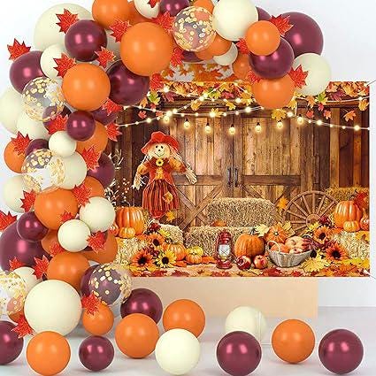 Fall Photo Backdrop 7x5FT Autumn Pumpkin Barn Maple Leaves Harvest Party Decor