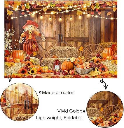 Fall Photo Backdrop 7x5FT Autumn Pumpkin Barn Maple Leaves Harvest Party Decor