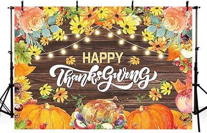 7x5FT Happy Thanksgiving Backdrop with Pumpkins Turkey Maple Leaves Rustic Decor