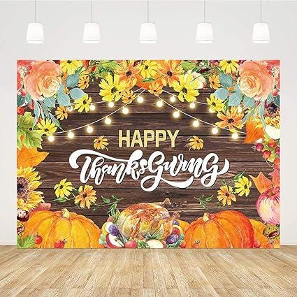 7x5FT Happy Thanksgiving Backdrop with Pumpkins Turkey Maple Leaves Rustic Decor