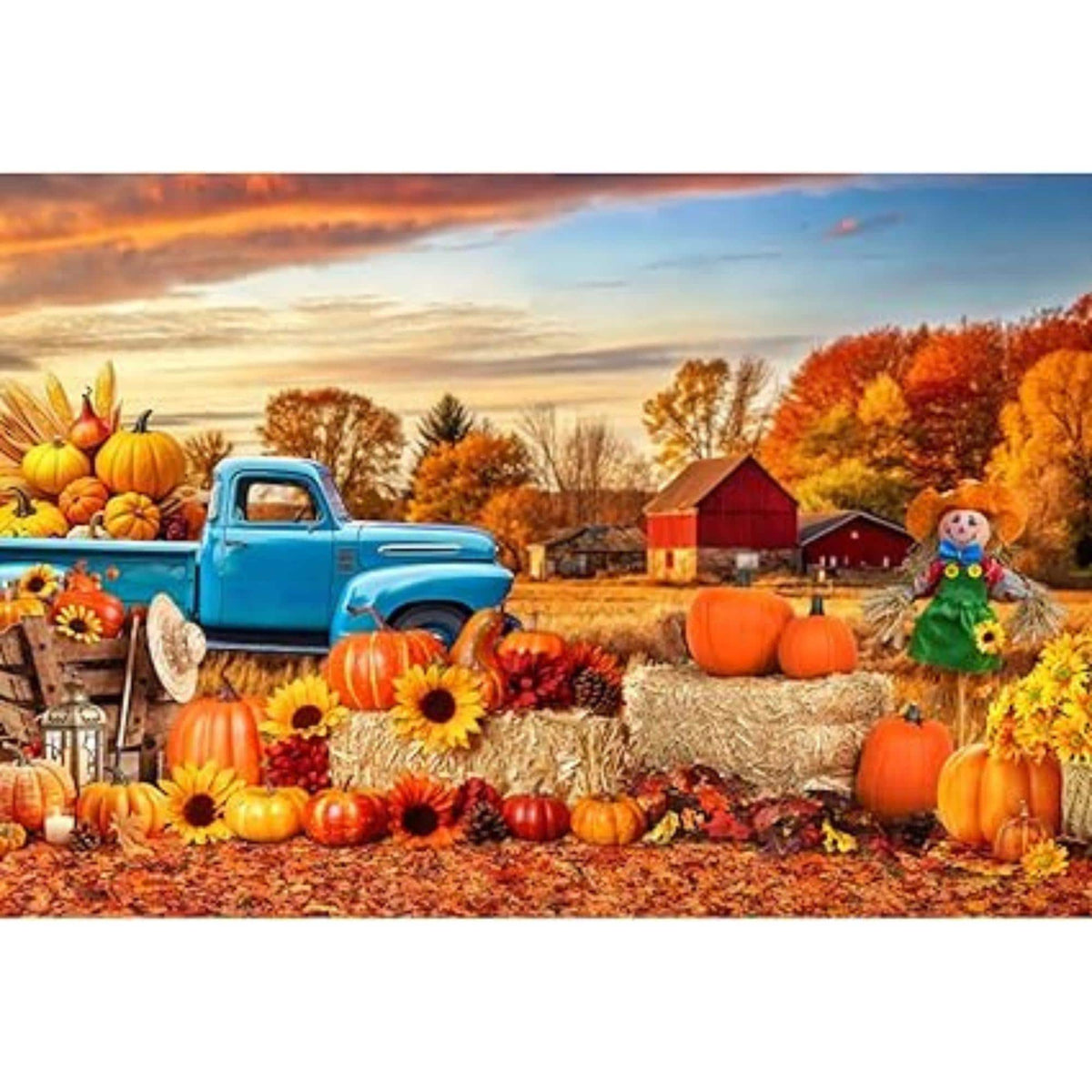 Fall Backdrop 7x5FT Autumn Harvest Pumpkins Maple Leaves Field Thanksgiving Decor