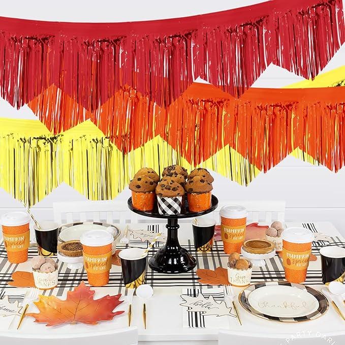 Fall Decor 6Pack Foil Fringe Banners 1.6x6.6FT Thanksgiving Metallic Tinsel Backdrop