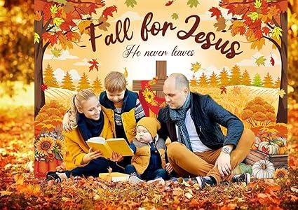 Fall for Jesus Backdrop 6x4FT Autumn Harvest Christian Pumpkin Maple Thanksgiving Decor