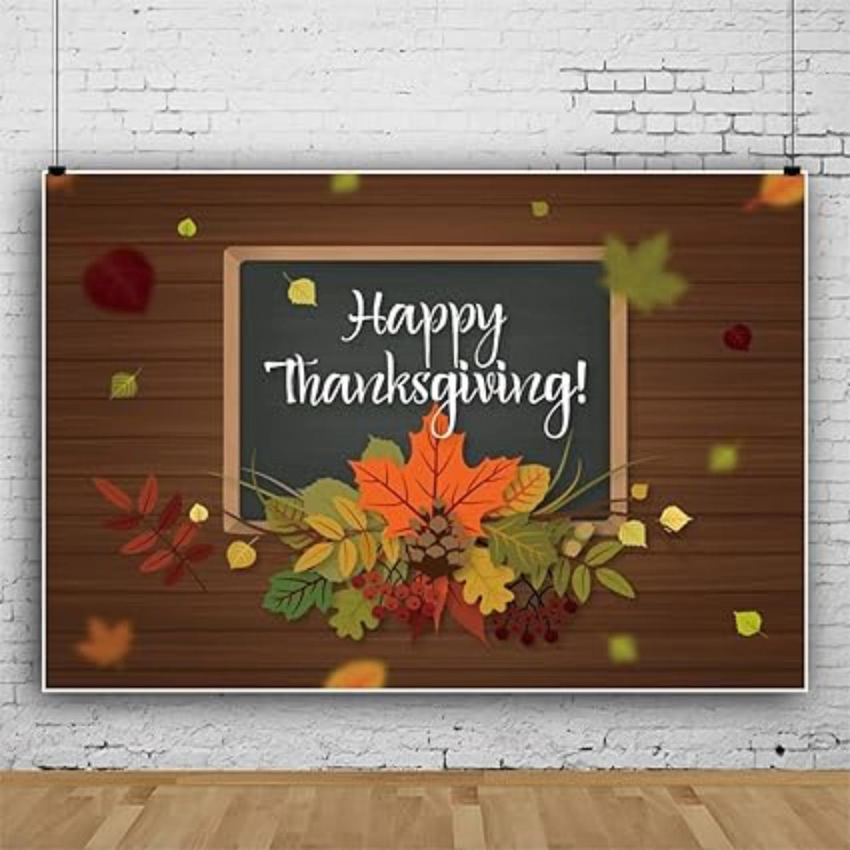 7x5FT Happy Thanksgiving Backdrop Rustic Wood Fall Leaves Autumn Party Decor