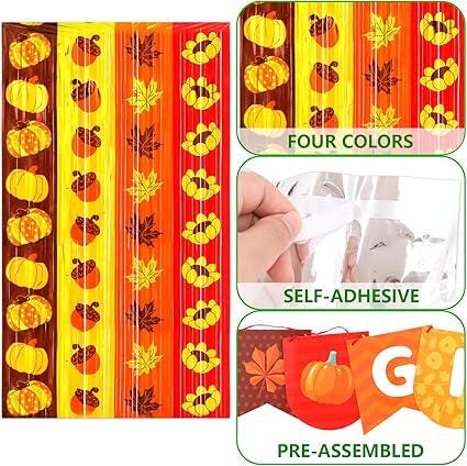 Thanksgiving Backdrop 2Pack Foil Fringe Curtains with Give Thanks Banner Fall Decor