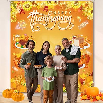 Happy Thanksgiving Photo Backdrop Large Fall Pumpkin Friendsgiving Party Decor