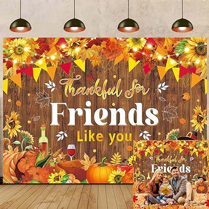 Happy Friendsgiving Backdrop 7x5FT Thankful Friends Fall Thanksgiving Party Decor