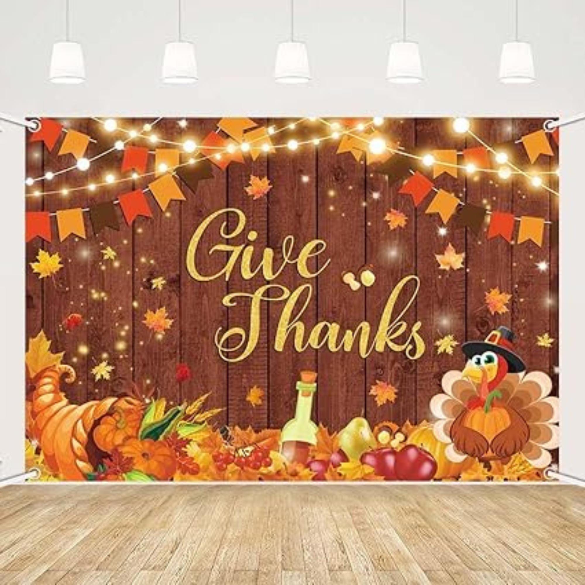 7x5FT Happy Thanksgiving Backdrop Give Thanks Pumpkin Harvest Rustic Turkey Party Decor