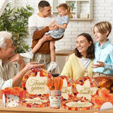 144PCS Thanksgiving Fall Tableware Set - Maple Leaf Plates, Napkins, Cups & Forks