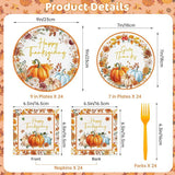 Thanksgiving Tableware Set: Fall Leaf Pumpkin Plates, Napkins, Forks - 24 Guests