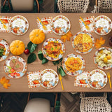 Thanksgiving Tableware Set: Fall Leaf Pumpkin Plates, Napkins, Forks - 24 Guests