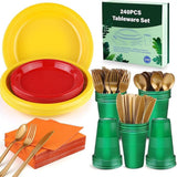 240PCS Fall Plastic Dinnerware Set with Plates Cups Napkins and Silverware for 30 Guests