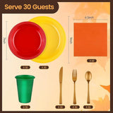 240PCS Fall Plastic Dinnerware Set with Plates Cups Napkins and Silverware for 30 Guests