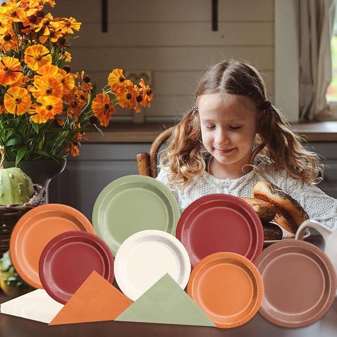 Fall Party Tableware Set: 60PCS Autumn Plates and Napkins