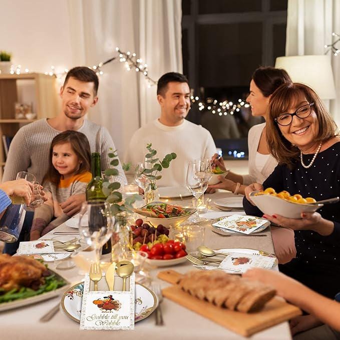 264pcs Thanksgiving Dinnerware Set Plates Napkins Cutlery Fall Harvest Decor