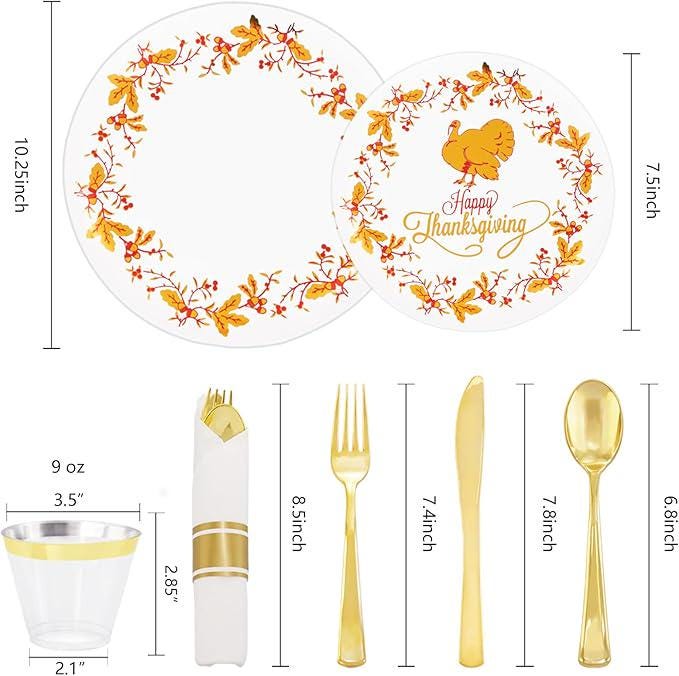 175pcs Thanksgiving Disposable Dinnerware Set Plates Cups Napkins Silverware