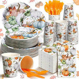 400pcs Fall Party Dinnerware Set Plates Napkins Cups Cutlery Autumn Pumpkin