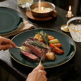 150pcs Green and Gold Disposable Plates Cutlery Cups Set for Party and Christmas