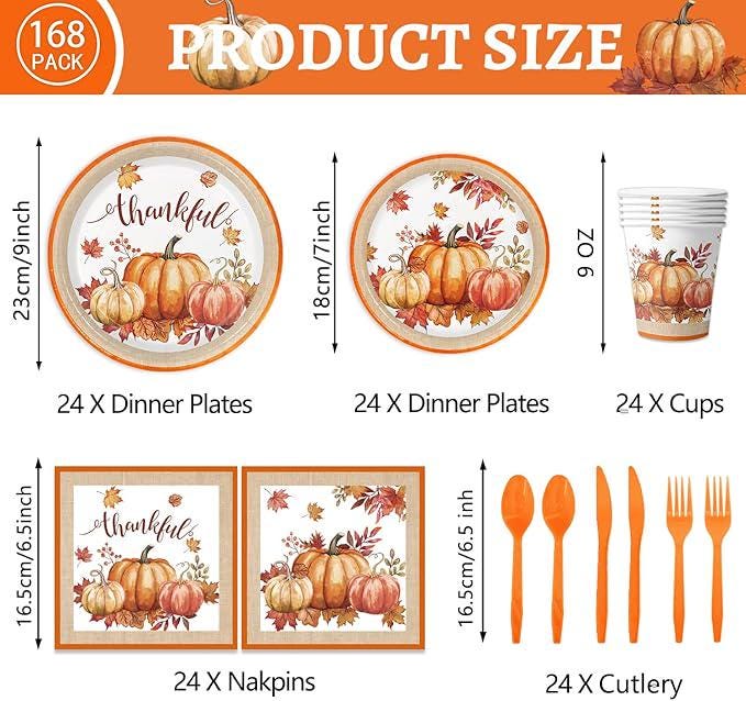 Autumn Thanksgiving Party Dinnerware Set Plates Cups Napkins Cutlery for 24 Guests