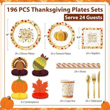 196pcs Thanksgiving Dinnerware Set Plates Napkins Cups Tableware Centerpieces