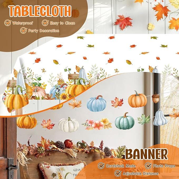99pcs Fall Thanksgiving Plates Napkins Party Set Pumpkin Leaves Tableware Decor
