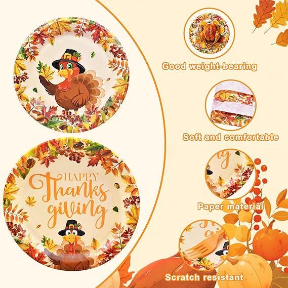 100pcs Thanksgiving Turkey Tableware Set Plates Napkins Forks for Fall Party